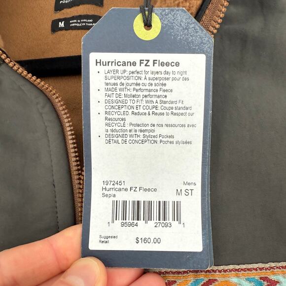 NWT prAna Hurricane FZ Fleece Full Zip Up Jacket Lined Aztec Brown Gray Size M - Picture 5 of 10